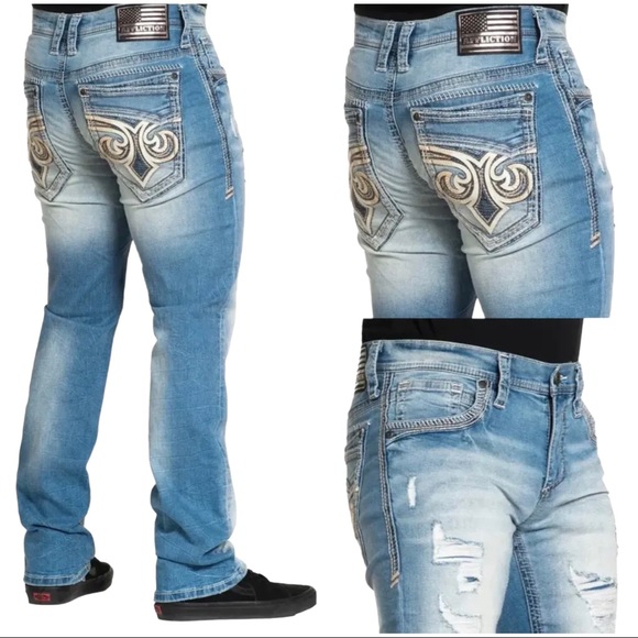 Affliction Men's Denim Jeans ACE APEX MIDLAND Embroidered Blue - Picture 1 of 9